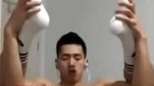 Asian young man cum on cam