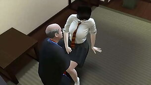 Japanese law father taking care of his college law daughter